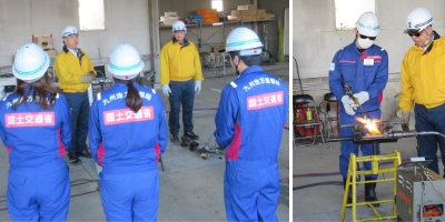 ガス圧接の職種体験をする参加者